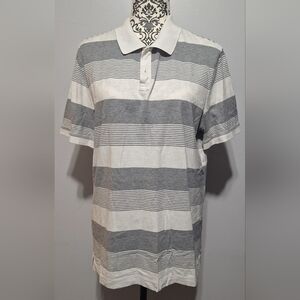 Lrg Banana Republic White and Gray Striped Polo Shirt